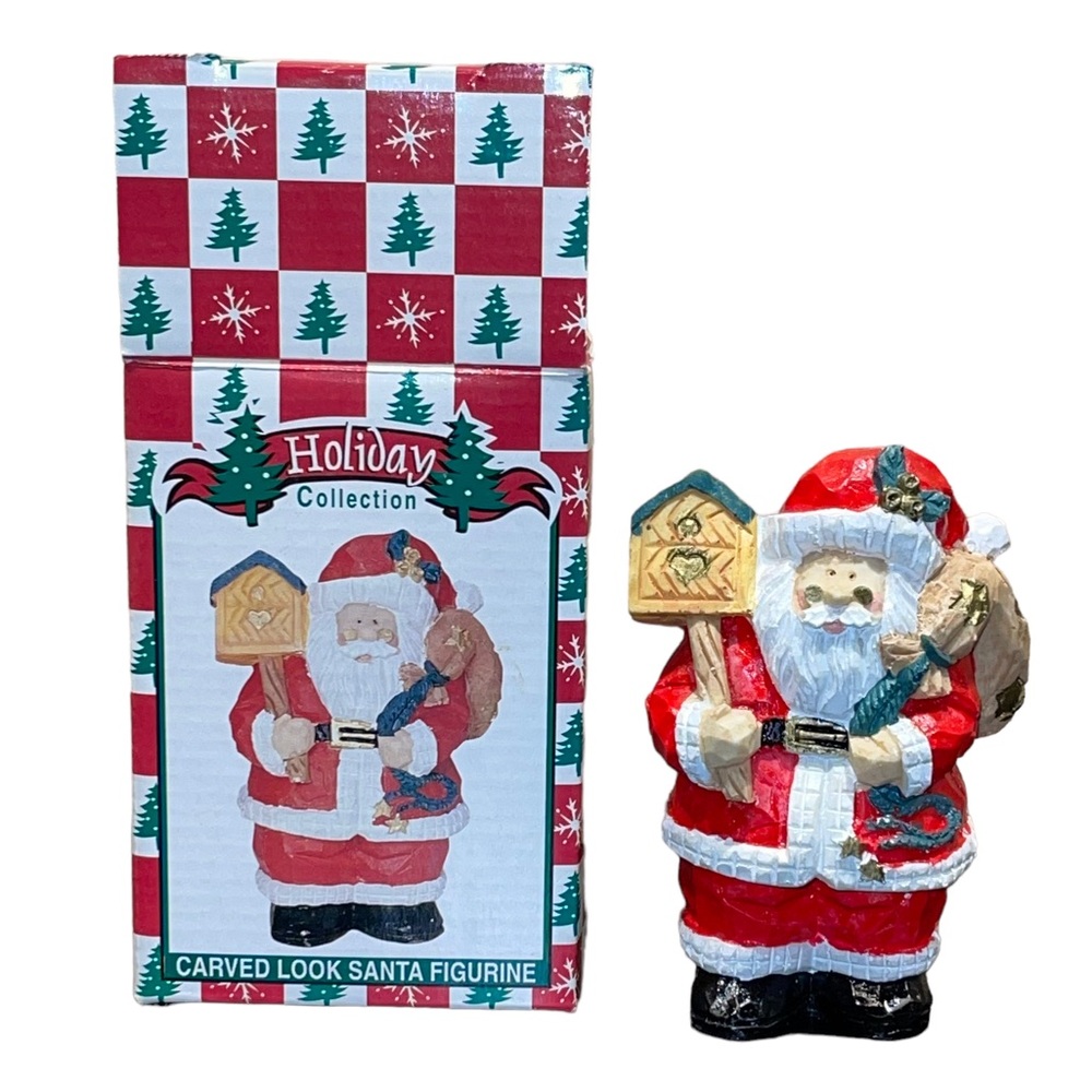 Holiday Collection Carved Wood Santa 10" Figure, Vintage Christmas Decor EUC